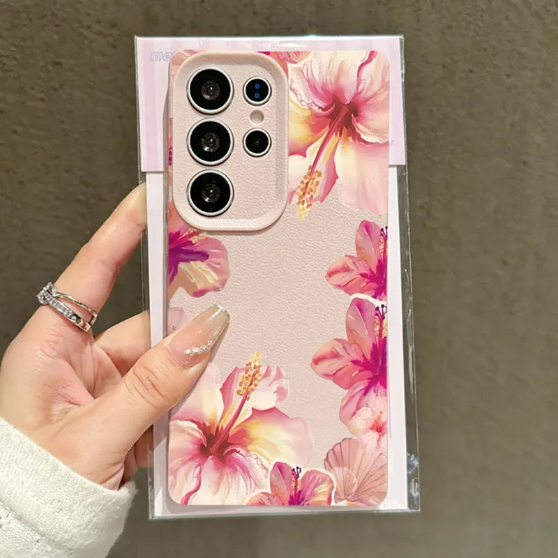For Samsung Galaxy S25 S24 S23 S22 S21 FE Plus Ultra Watercolor Hibiscus Flower Phone Case for A55 A35 A15 A16 A56 A53 A54 Cover
