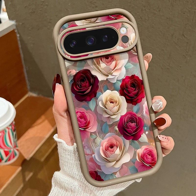 Soft TPU Phone Case For Google Pixel 10 9 8 7 Pro Pixel 9 10 Pro XL 7A 8A 9A Shockproof Red Rose Floral Pattern Silicone Cover