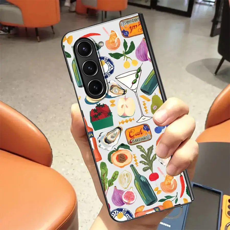 Case for Samsung Galaxy Z Fold 7 6 5 4 3 ZFold6 ZFold7 ZFold4 ZFold5 ZFold3 Back Phone Cover Luxury Seaside Scenery Wine Lemon