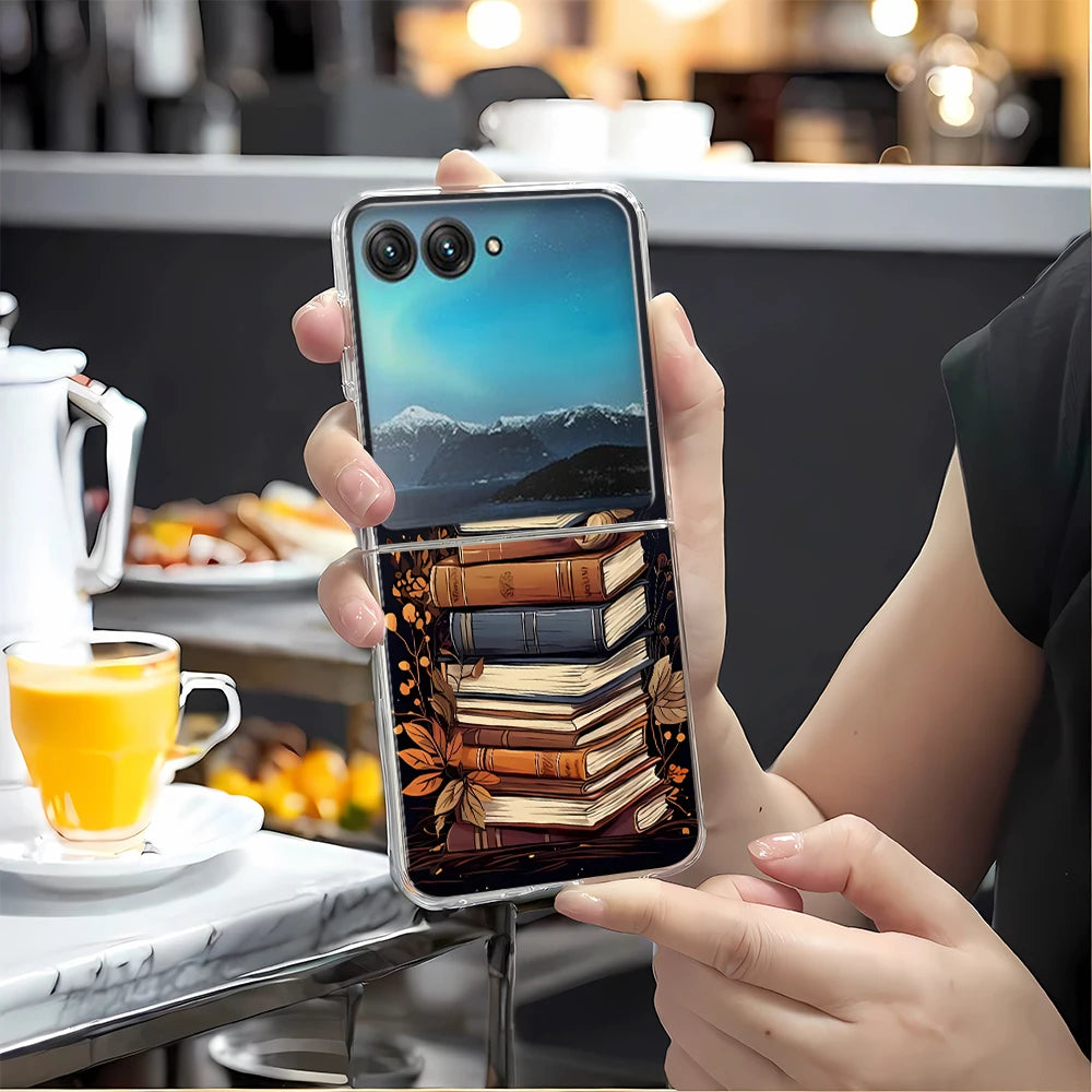 Vintage Magic Bookcase Painted Clear Hard Phone Case For Motorola Razr 60 50 40 Ultra Razr Plus 2025 2024 2023 Bumper Cover