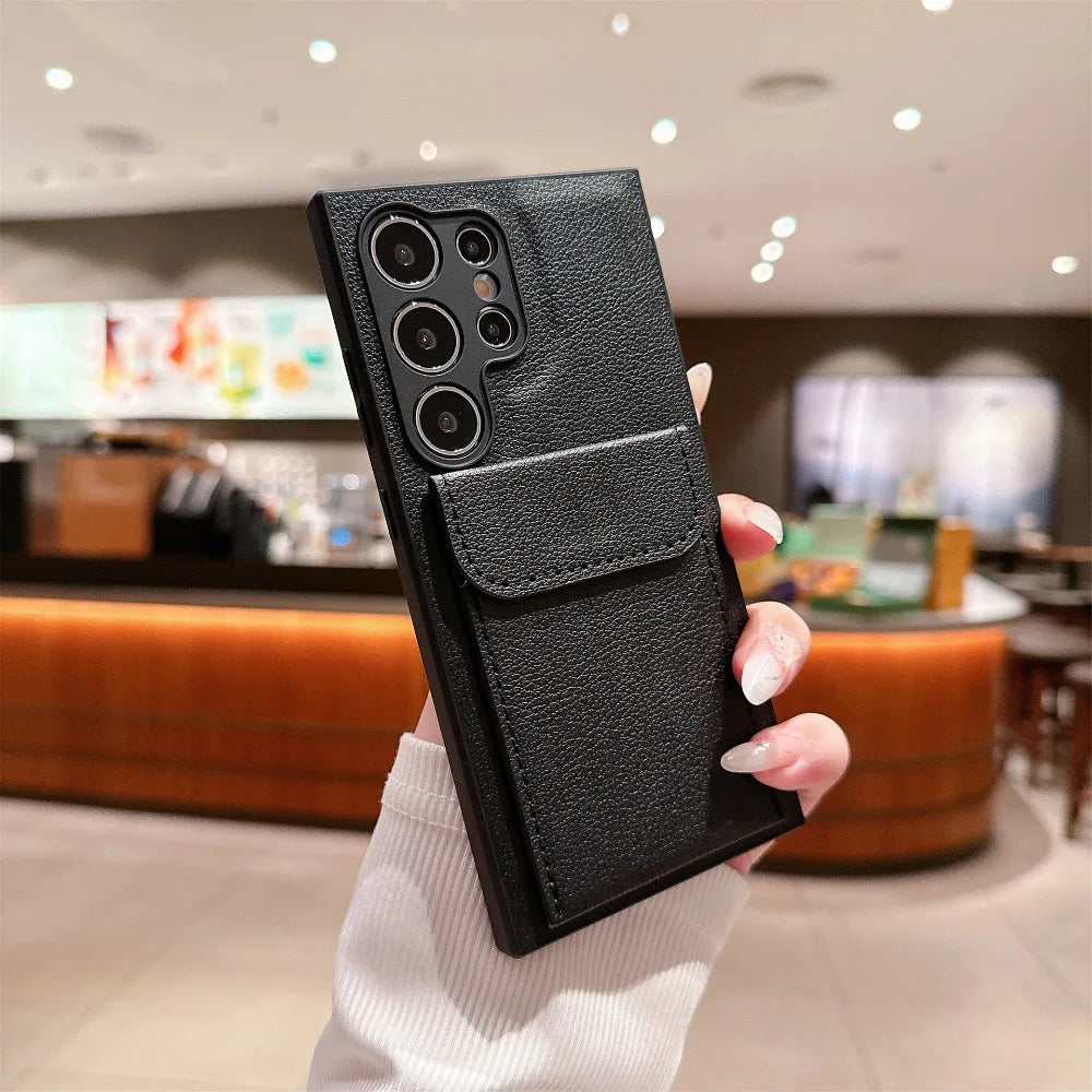 Vegan Leather Solid Color Wallet Case For Samsung Galaxy S26 Ultra S25 S24 S23 Plus Card Slot Stand Anti-Shock Cover
