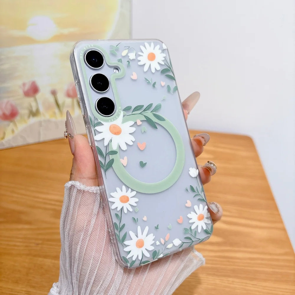 Imd Skin friendly for Magnetic Case for Samsung Galaxy S26 Ultra S26 Pro S25 S24 Plus Ultra S23 Ultra Flowers Transparent Cover