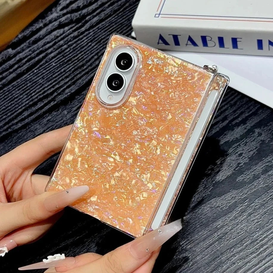 Fold8 Wide Cover Luxury Colorful Aurora Shell Pattern Case For Samsung Galaxy Z Fold 8 Magnetic Hinge Protection With Side Clasp