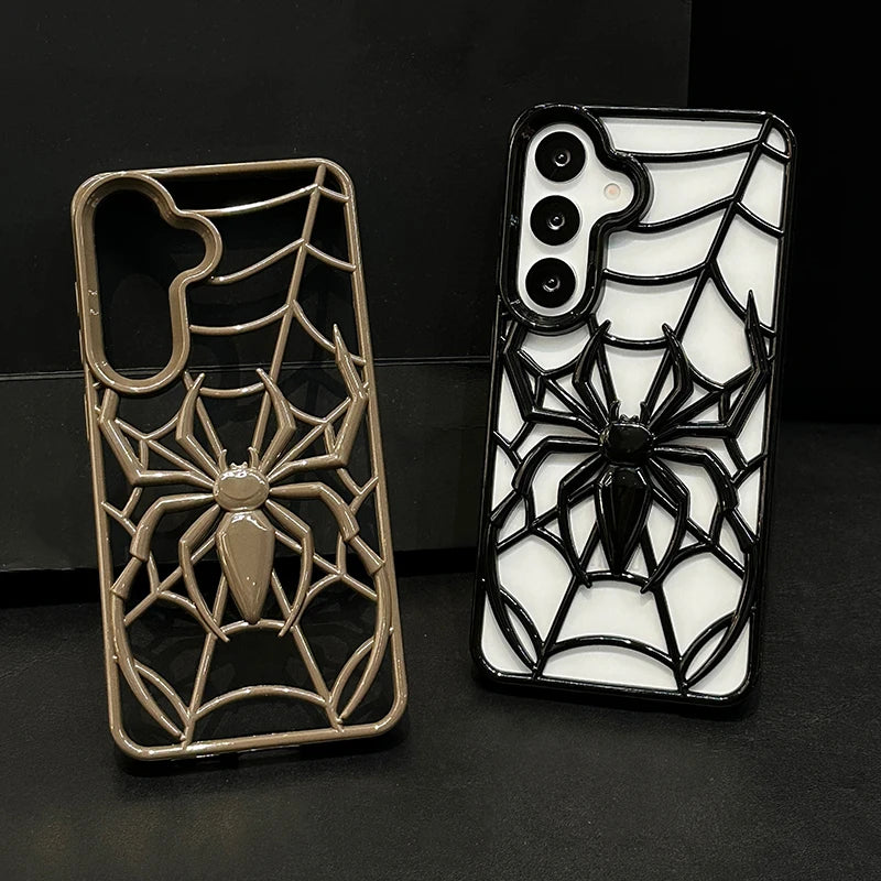 Funny 3D Hollow-out Spider Phone Case For Samsung Galaxy S25 S24 S23 S22 Ultra Plus S23FE S24FE Heat Dissipation Back Cover