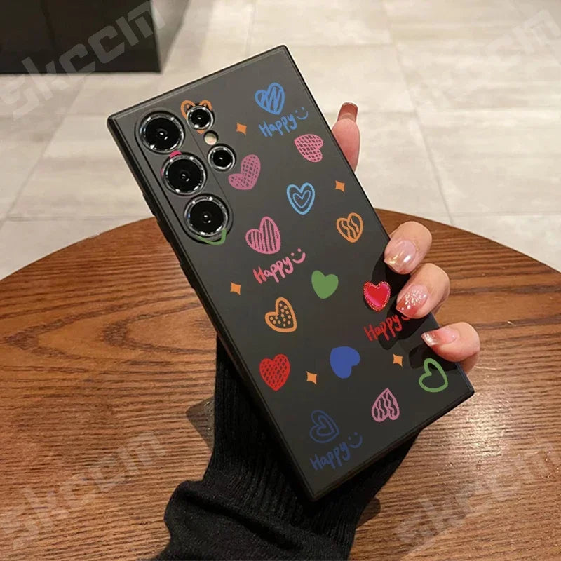 Colorful Love Heart Happy Phone Case For Samsung Galaxy S24 Ultra S25 S23 S22 Plus S20 FE A54 A55 A15 A35 A51 A71 A72 A73 Cover