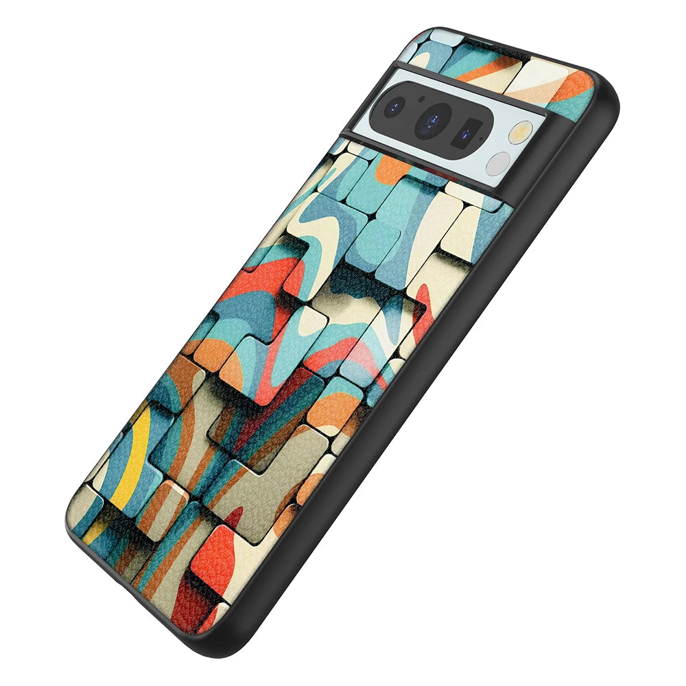 Back Cover Leather Case for Google Pixel 4 XL 4A 5 5A 5G 6 Pro 6A 7 Pro 7A 8 Pro 8A High Quality with Color Block Pattern Print