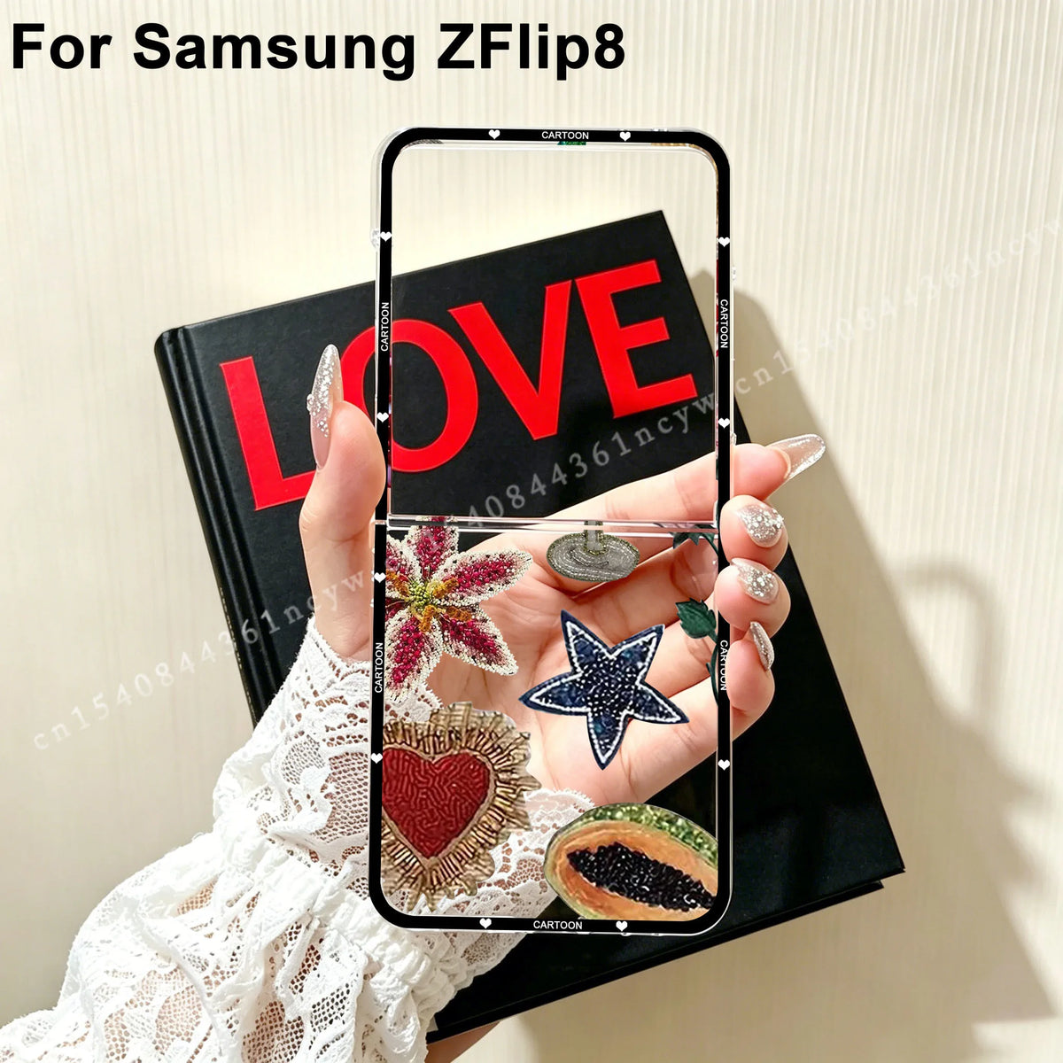 For Samsung Z Flip 8 Beaded Pomegranate Sun Phone Case for Samsung Galaxy Z Flip 8 ZFlip8 Flip8 Clear Hard PC Folding Cover