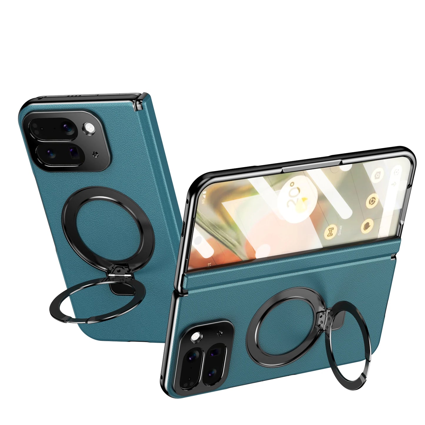 Foldable Magnetic Ring Stand Leather Case For Google Pixel 10 Pro Fold Bracket Cover Magnetic Pivot With Glass Screen Protector