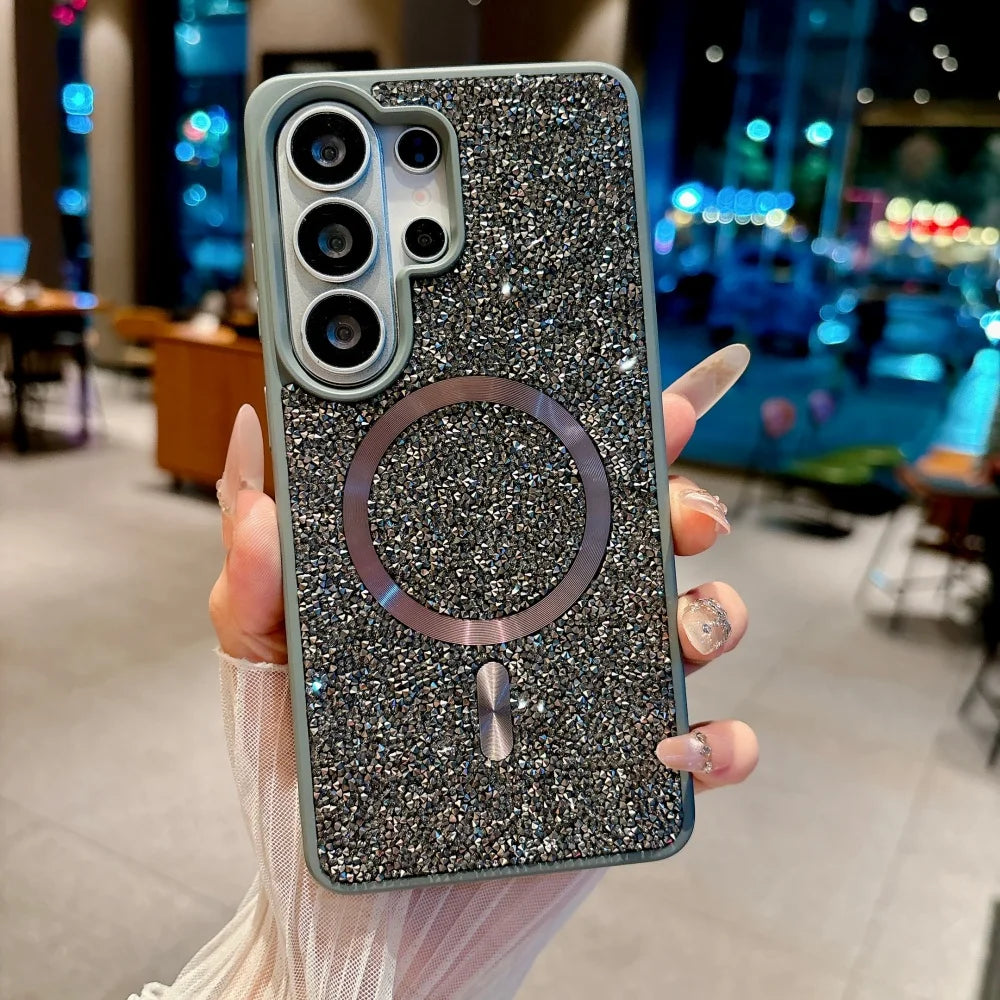 for Galaxy S26 Ultra Diamond Magnetic Case For Samsung S23 S24 S25 Ultra S26 Plus Bling Glitter for Magsafe Shockproof TPU Cover