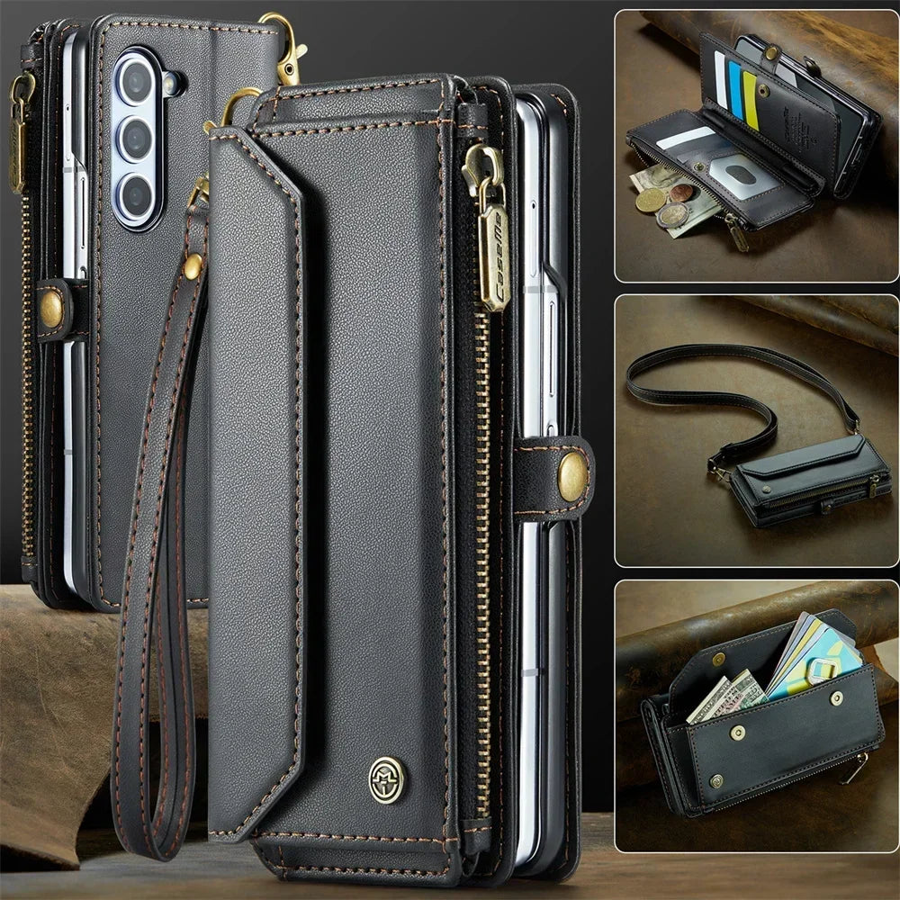 Crossbody Purse for Samsung Galaxy Z Fold 7 6 Fold5 Fold 4 Fold 3 Leather Flip Case Book Wallet Coque Retro Vintage Card Slots