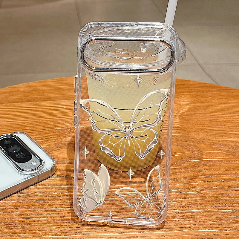 Retro Butterfly Pattern Clear Phone Case For Google Pixel 10 9 8 7 Pro Pixel 9 10 Pro XL 7A 8A 9A Shockproof Soft TPU Back Cover