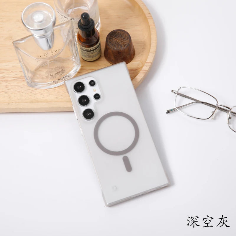 Matte Frameless Case For Samsung Galaxy S25 S24 S23 S22 Ultra Plus FE Magnetic For Magsafe Wireless Charge Ultra Thin Hard Cover