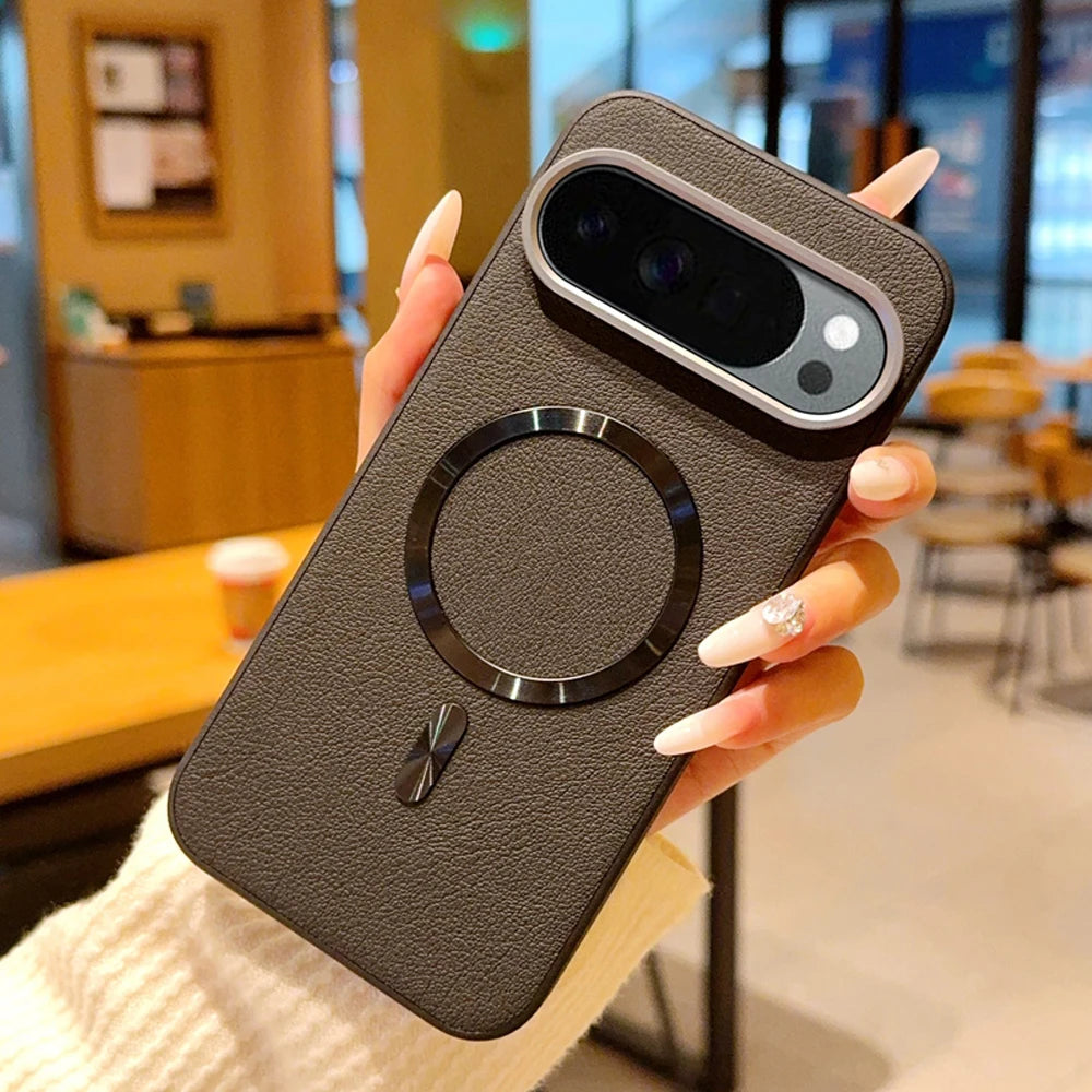 For Magsafe Magnetic Case For Google Pixel 10 Pro XL 10A Plating PU Leather Shockproof Bumper Protection Cover