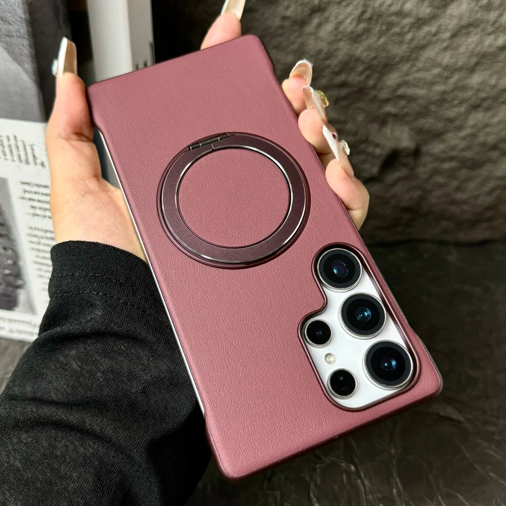 Frameless Matte Leather Magnetic Satnd Holder Case For Samsung Galaxy S26 S25 S24 S23 Ultra Slim Breathable For Magsafe Cover