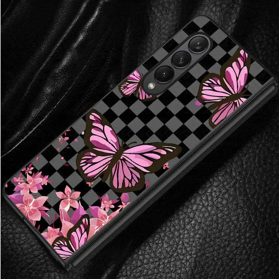 Black Flower Cases for Samsung Galaxy Z Fold6 Z Fold3 ZFold4 Z Fold5 5G Z Fold4 5G Coque Bumper Shockproof Cover