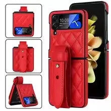 Leather Wristband Phone Case for Samsung Galaxy Z Flip 5 4 5G Flip5 Zflip 6 Wrist Strap Thin Skin Feeling Shockproof Stand Cover