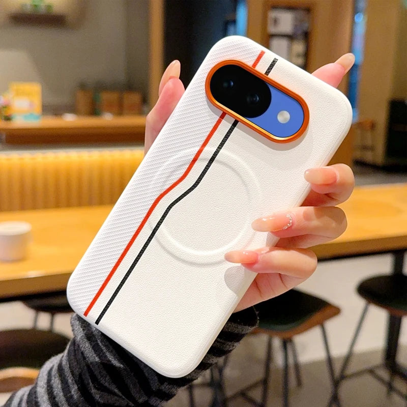 Magnetic Hard Case etui For Google Pixel 9A 10A Case For Pixel 9 10 Pro XL Leather Skin Cover With Carbon Fiber Texture