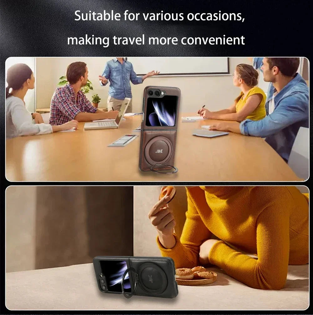 Rotation Bracket Leather Phone Case Magsafe Back Cover for Samsung Galaxy ZFlip6 5G ZFlip 7 6 5 4 3 Magnetic Wireless Charging