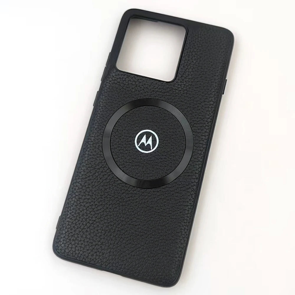Litchi Texture Leather Magnetic Case For Motorola Edge 50Neo 60 Fusion G86 G85 G56 G55 G45 G35 For Magsafe Wireless Charge Cover