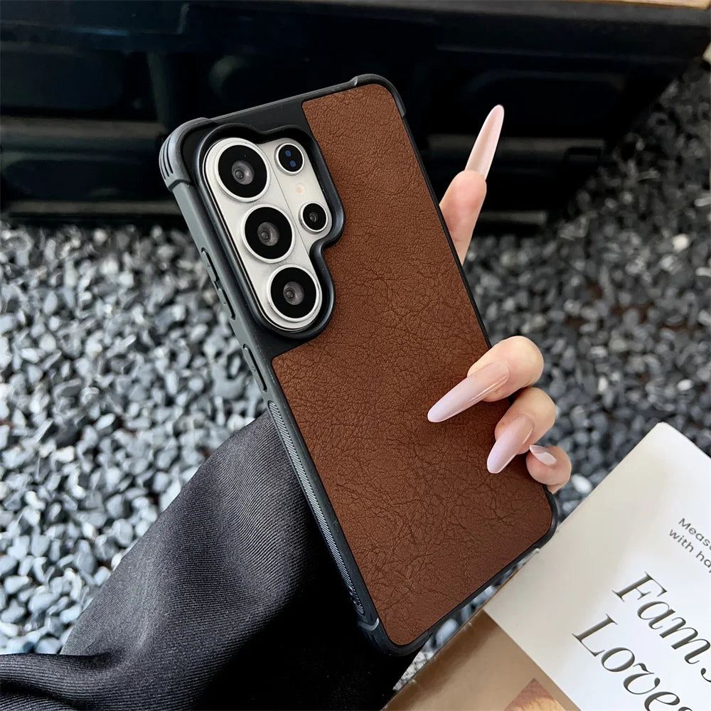Luxury Leather Hybrid PC Armor Phone Case For Samsung S26 Ultra Plus S26Plus s26Ultra Shockproof Bumper Protection Back Cover