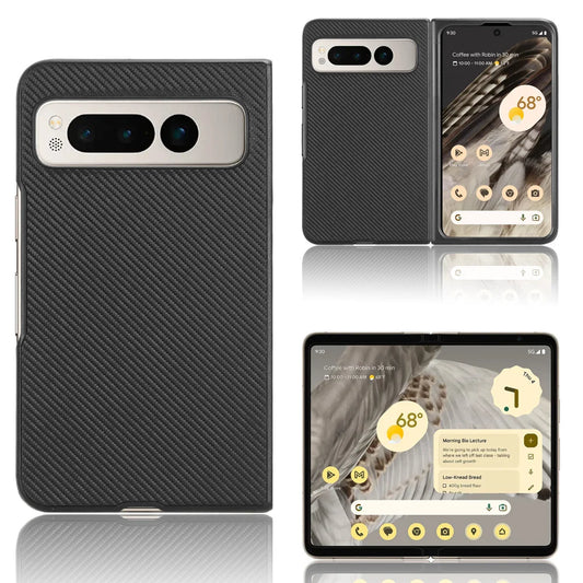 For Google Pixel Fold Fiber Carbon Texture Leather Case Ultra Thin Shockproof Protective Non-Fingerprint Cell Phone Cover