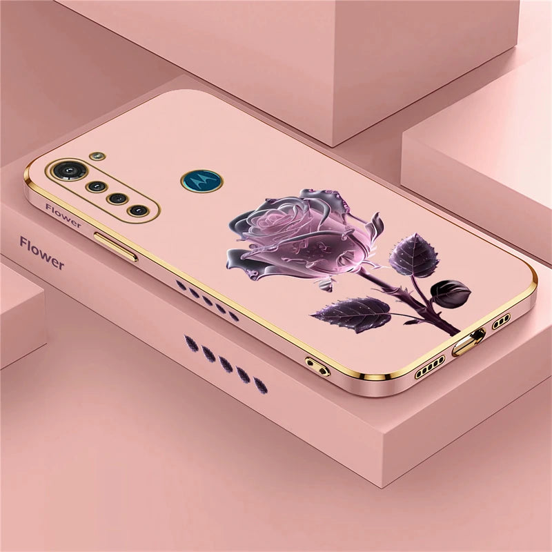 Luxury Plating Flower Case For Moto G8 Power Lite G9 Play E7 Plus Edge20 G30 G52 G22 G60 G40 Fusion Silicone Shockproof Cover