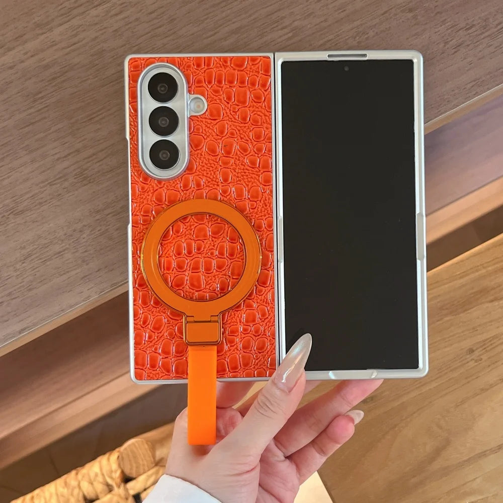 for ZFold 8 Luxury Alligator Leather Magnetic Holder Case for Samsung Galaxy Z Fold 8 Wide Fold 8 Ultra 4 5 6 7 Shockproof Cover