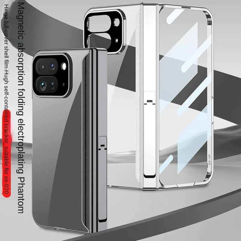 Magnetic Hinge Folding Bracket Plated Frame Transparent Glass Protective Film Case for Google Pixel 10 Pro Fold Protect Cover