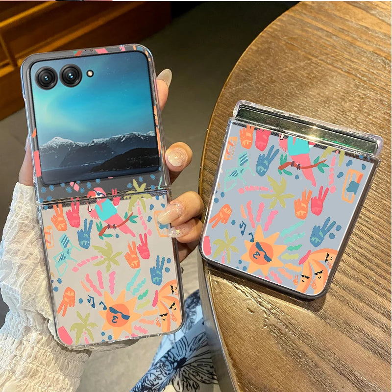 Colorful Stars Patterned Phone Case For Motorola Razr 60 50 Ultra Razr 50 40 Ultra 50 40 Shockproof Clear Hard PC Folding Cover