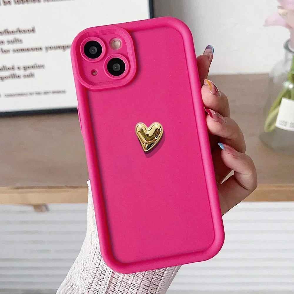 3D Gold Love Heart Lanyard Case for Samsung S25 Plus Ultra S24 FE A16 06 26 36 56 M13 M35 M55 M32 Wrist Chain Strap Phone Cover