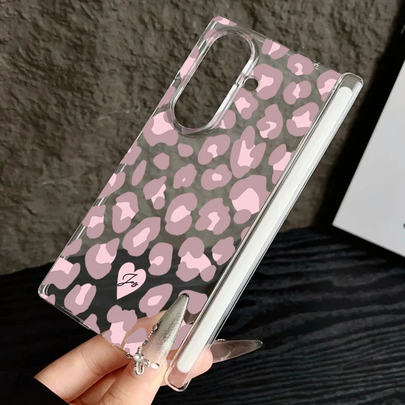 Magnetic Adsorption Phone Case For Samsung Galaxy Z Fold 7 6 5 Fold7 Fold6 Fold5 5G Leopard Print Pattern Clear Shockproof Cover
