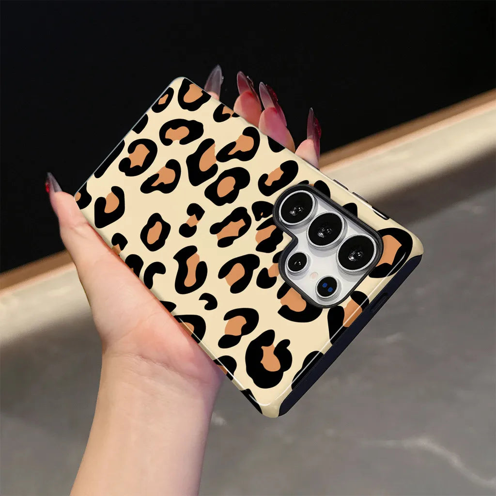 Leopard Phone Case For Samsung S26 S23 S24 S25 Plus Ultra A36 A56 A16 A26 5G Double-layer Back Cover For Men Girl's Gift