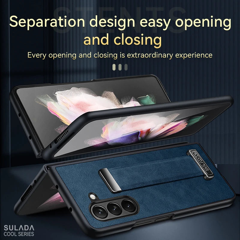 Finger Hand Grip Band Belt Strap Case For Samsung Galaxy Z Fold6 Fold5 Fold4 Fold 6 5 4 Business PU Leather Protector Shell