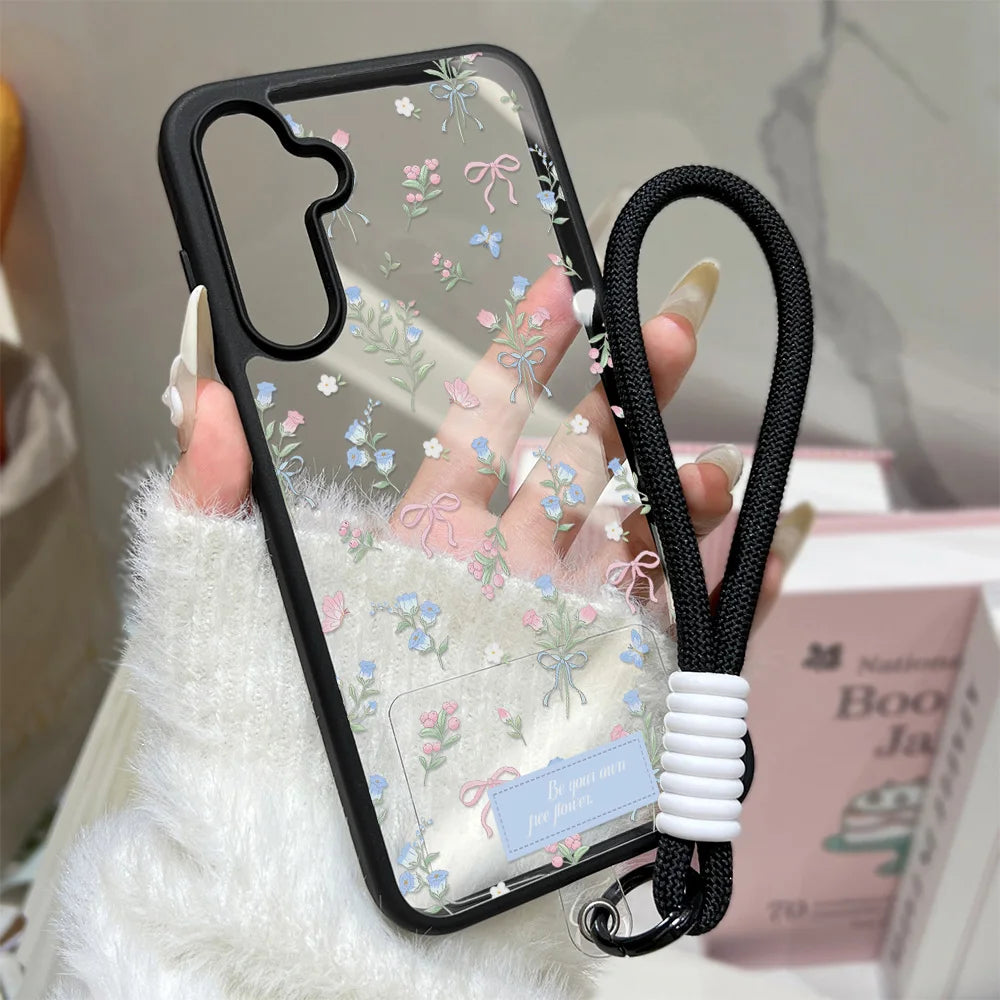 Floral Shockproof Phone Case For Samsung A16 A56 5G A55 A54 A36 A17 A15 A16 A07 S25 S26 Ultra S24 FE S23 Clear Hard Cover Fundas