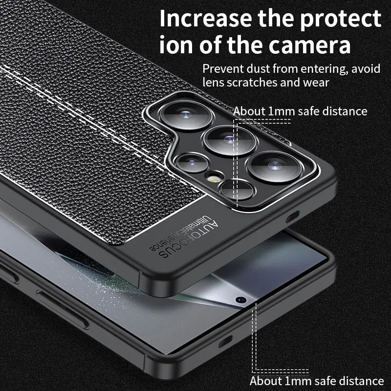 For Samsung Galaxy S25 Shockproof phone case Genuine leather textured soft silicone cell phone back cover For S25 PULS ULTRA