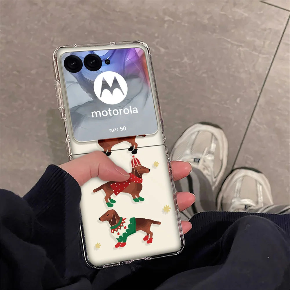 For Motorola Razr 2025 Plus 2024 2023 Razr 60 50 40 Ultra Dachshund Dog Pattern Transparent Hard Folding Phone Case Cover