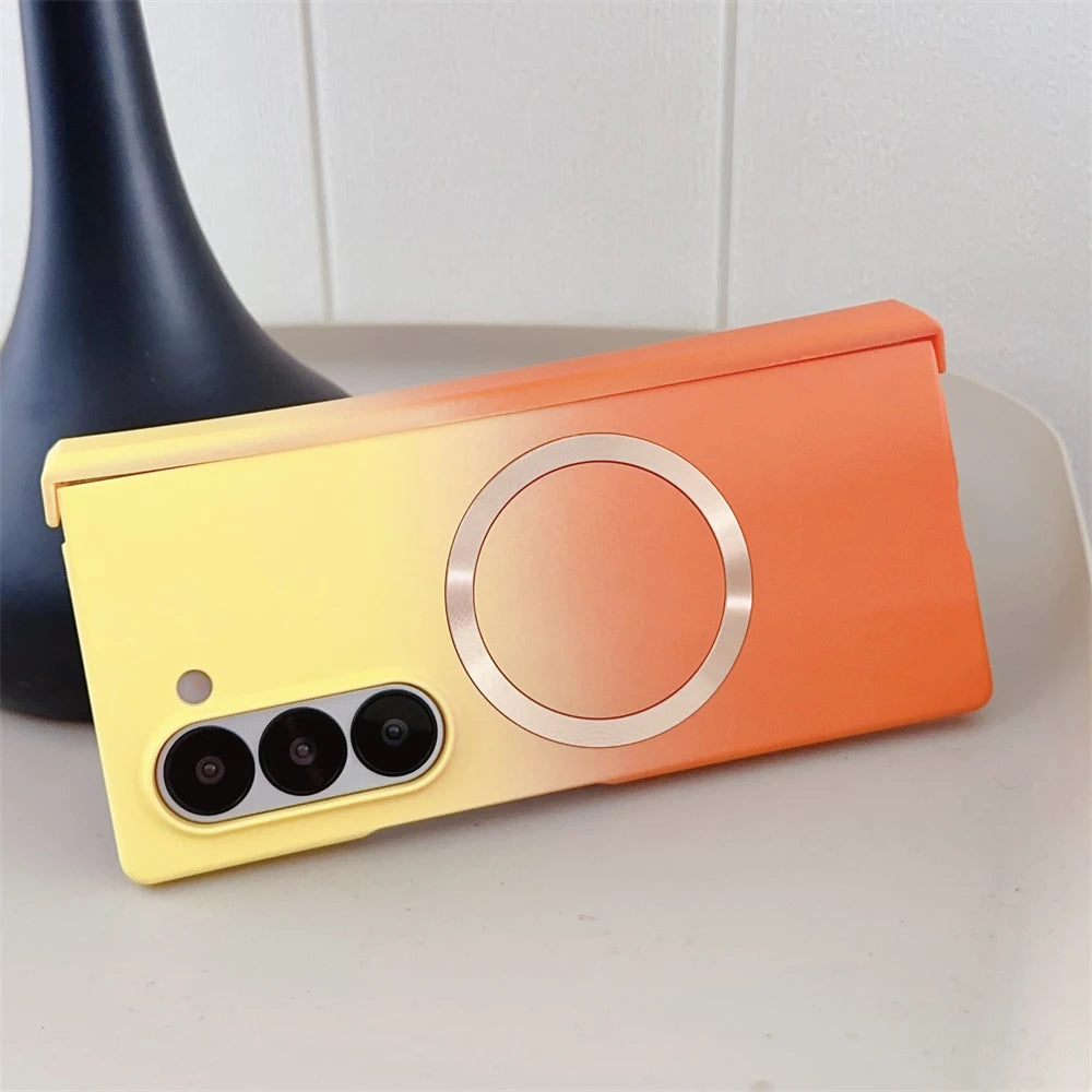 Gradient Dual Color Magnetic Liquid Silicone Phone Case for Samsung Galaxy Z Fold 7 6 5 4 Zfold3 Case For Magsafe Charging Cover