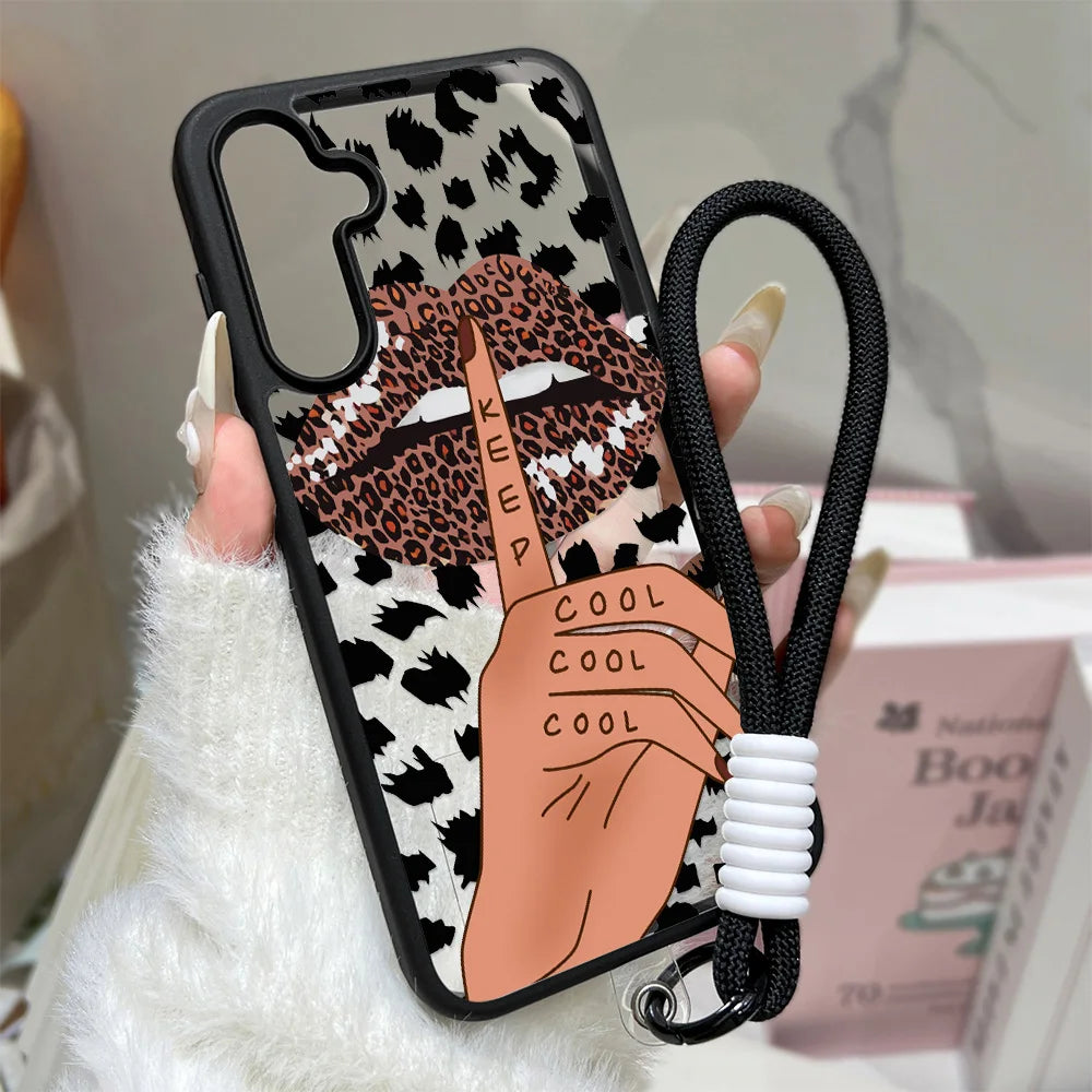 Silicone Matte Phone Case For Samsung A56 5G A17 A16 A55 A54 A15 A07 A06 A36 A35 A26 A25 A05s A12 A13 A14 A34 Leopard Lips Cover
