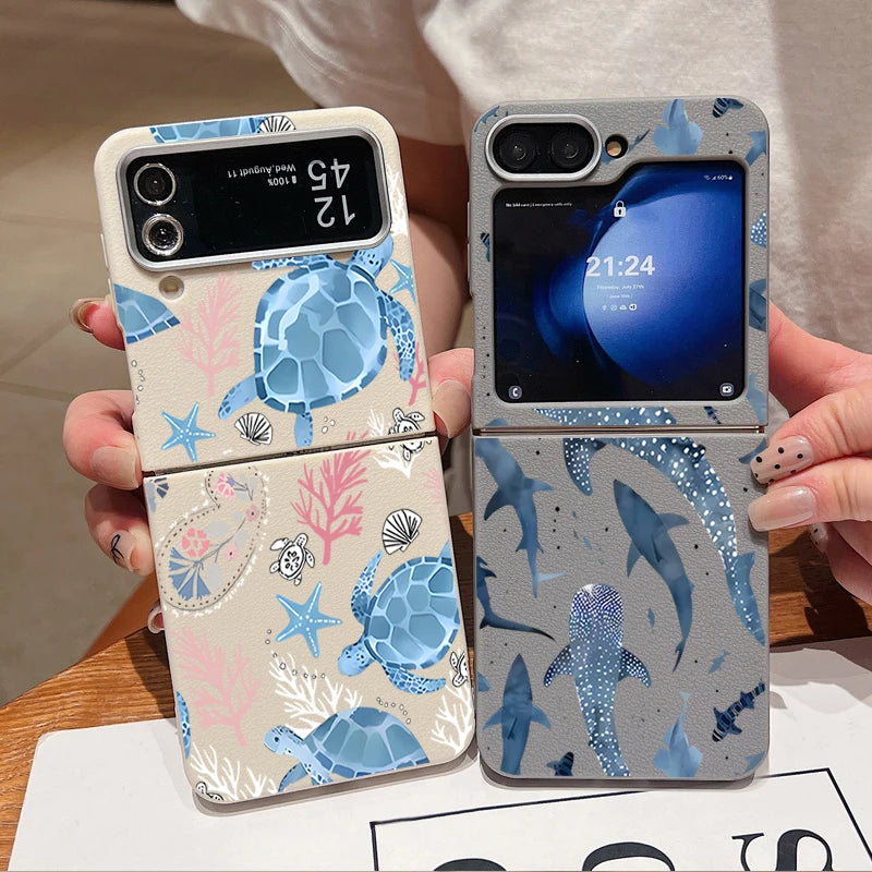 Sea Turtle Whale Phone Case For Samsung Z Flip7 Flip6 Flip5 Shockproof Folding TPU Soft Cover For Samsung Galaxy Z Flip 7 6 4 3