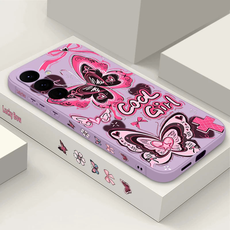 Cool Girl Butterfly Case For Samsung Galaxy S25 Edge S24 Ultra S23 S22 Plus S21 FE A15 A35 A55 A16 A54 A36 A56 A17 5G Capa Funda