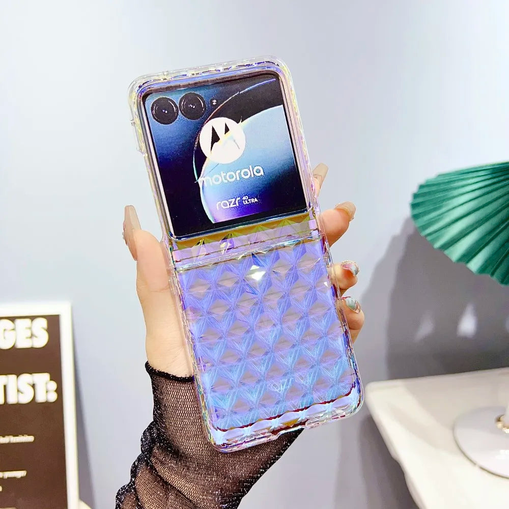 For Motorola Razr 40 Ultra Moto 40Ultra 2023 Case Fashion Rainbow Laser Transparent Shockproof Protective Hard Cover Accessories