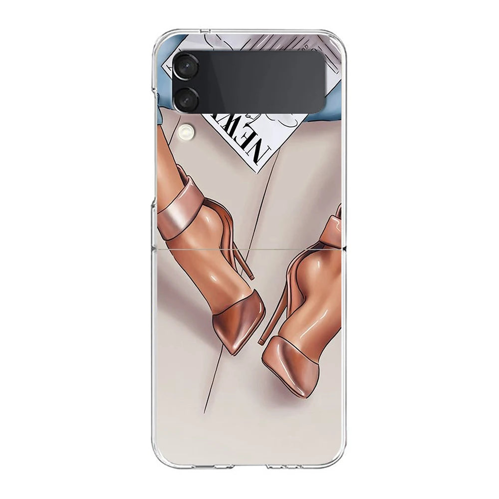 Fashion Girl Pumps Phone Case For Samsung Galaxy Z Flip 7 6 5 4 3 For Samsung Flip7 Flip6 Flip5 Shockproof Hard Folding Cover