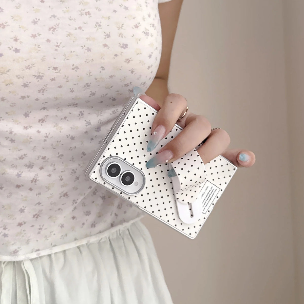 Creative Korean Full Screen Polka Dots Phone Case with Band-Aid Bracket for Samsung Galaxy Z Fold 8 Wide Z Fold 8 Back Cover