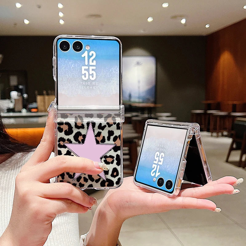 Leopard Lips Print Phone Case For Samsung Galaxy Z Flip 8 7 FE 6 5 4 3 5G Hard PC Folding Cover For Samsung Z Flip8 Flip7 Flip6