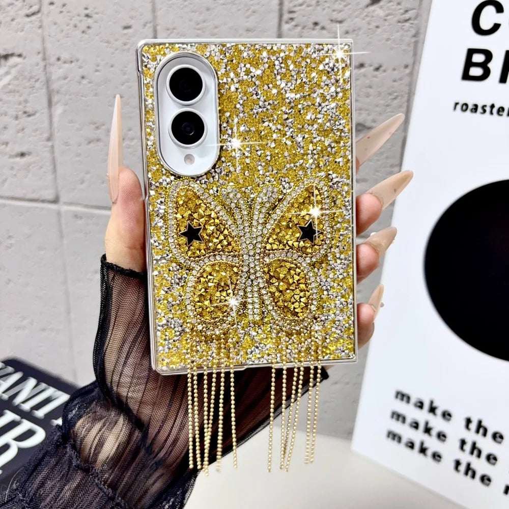 Electroplating Large Diamond Butterfly Tassel Phone Case for Samsung Z Fold 8 Ultra Z Fold 7 6 5 4 Z Flip 8 7 6 5 4 Wide Cover
