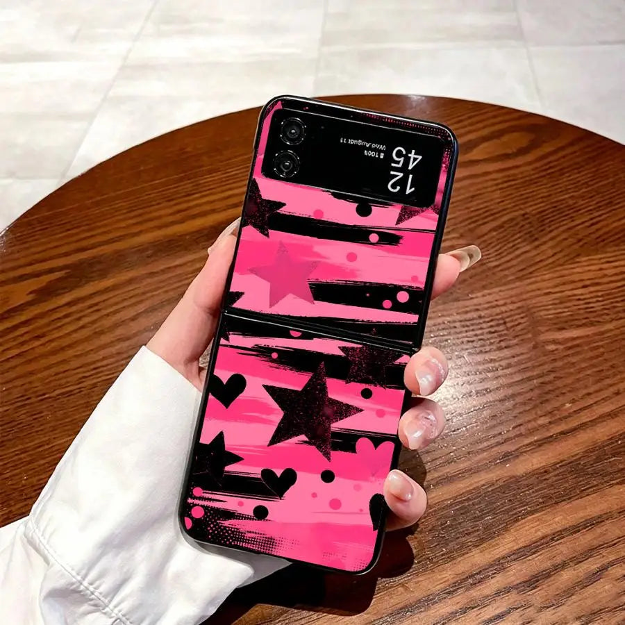 Black Pink Stars Phone Cover Case for Samsung Galaxy Z Fold 7 6 5 4 3 Z Flip 7 6 5 4 3