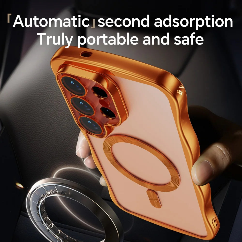 Electroplated Wave Frame Magnetic Case For Samsung Galaxy S26 Edge S25 S24 Ultra Plus Wireless Charge Transparent TPU Soft Shell