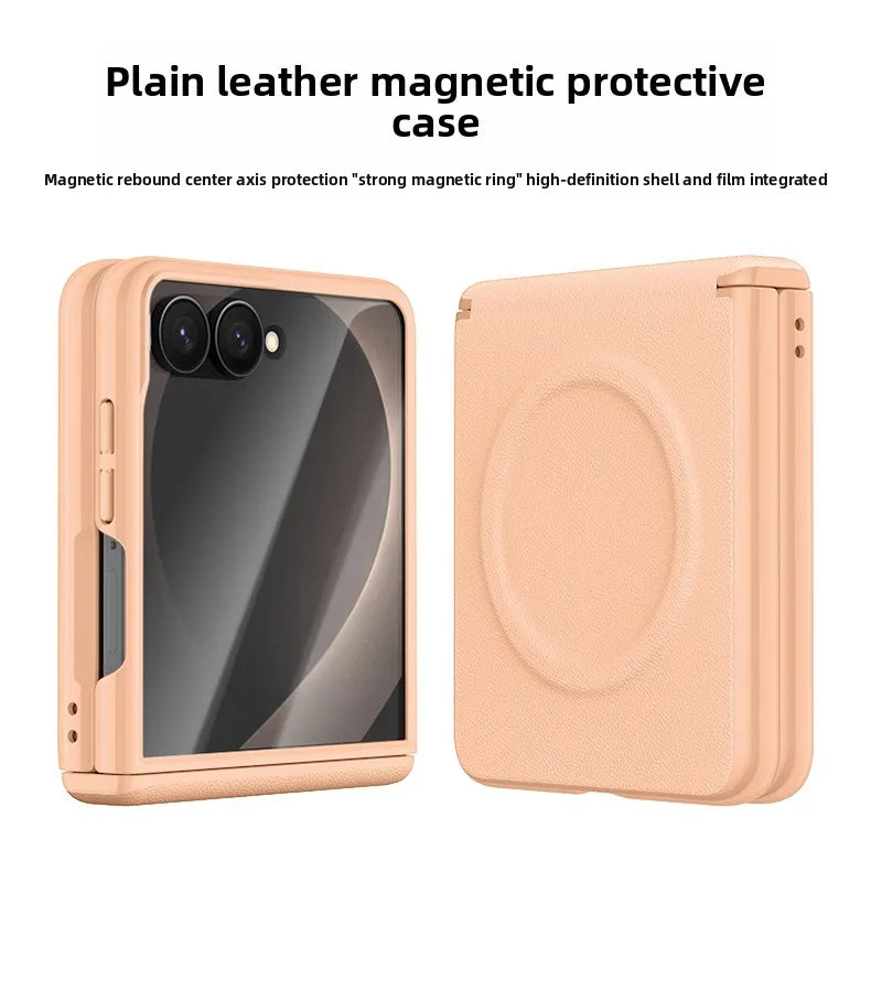 ‌Magnetic Skin Feel Vegan Leather Case‌ for Samsung Z Flip 8 Screen Protector Shockproof for Magsafe Slim Axis Protection Cover