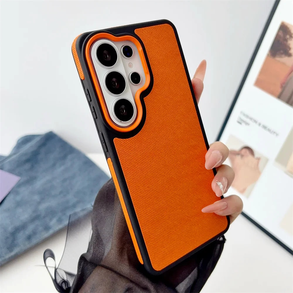 Luxury Canvas Denim Matte Phone Case for Samsung S26 Edge S25 Ultra S23 S24 Plus FE  Hybrid PC Protection Shockproof Back Cover