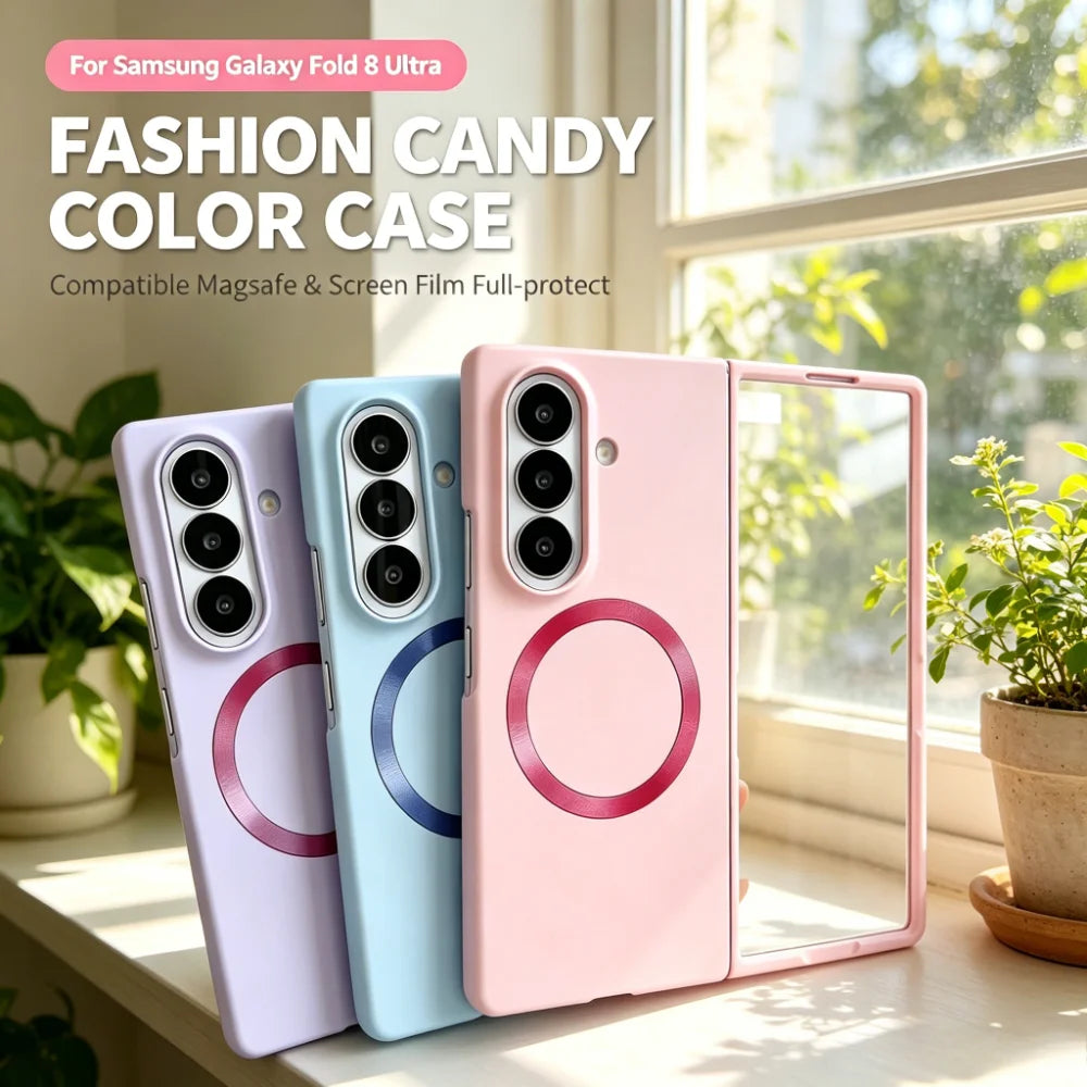 Fashion Candy Color Soft Skin Touch Magnetic Case For Samsung Z Fold 8 Ultra 7 6 5 All-in-One Integrated HD Film Anti-drop Cover
